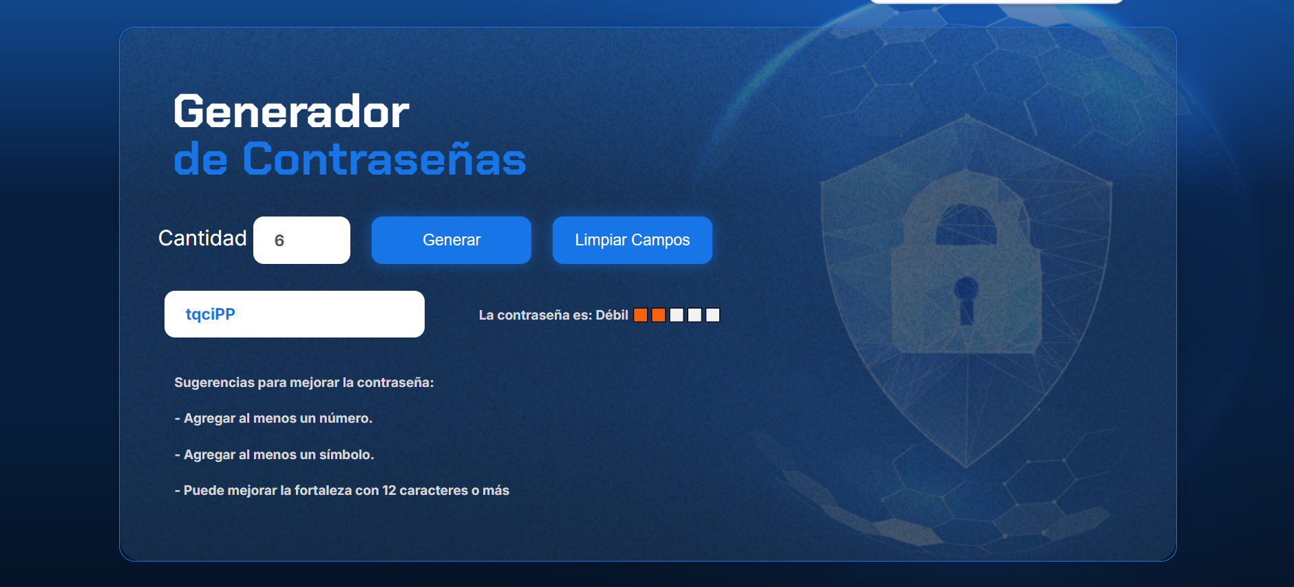 Captura de App Web del Generador de Contraseñas